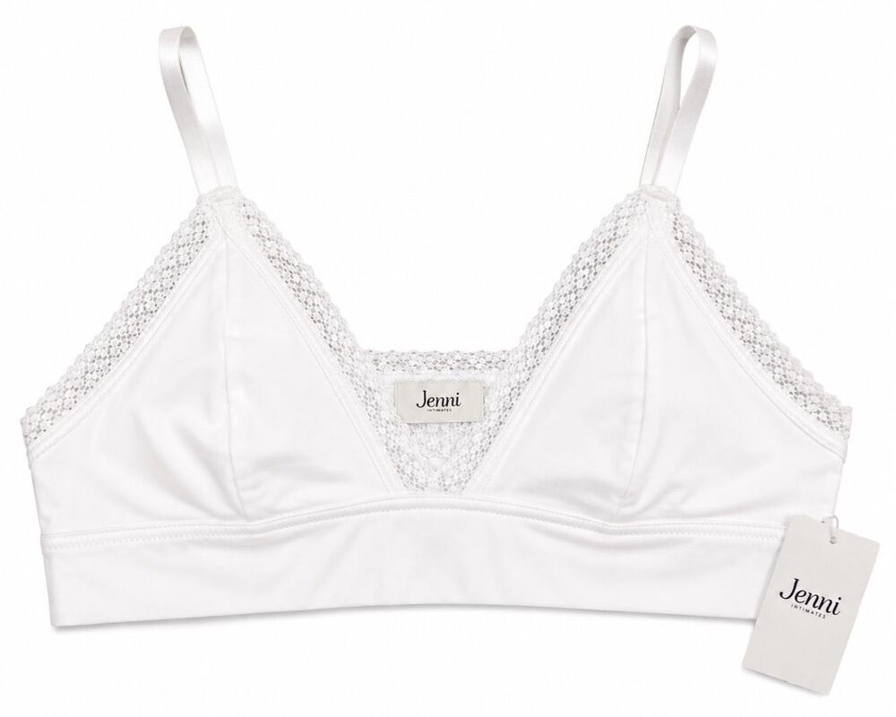 R-Jenni Intimates White Cotton Lace Trim Bralette Small NWT 95% Cotton Wireless
